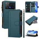 For Xiaomi Poco X6 Pro Magnetic Closure 9 Card Slots Zipper Leather Case with Hand Strap(Dark Green) - 1