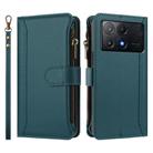 For Xiaomi Poco X6 Pro Magnetic Closure 9 Card Slots Zipper Leather Case with Hand Strap(Dark Green) - 2