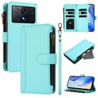 For Xiaomi Poco X6 Pro Magnetic Closure 9 Card Slots Zipper Leather Case with Hand Strap(Mint Green) - 1