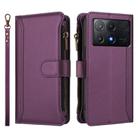 For Xiaomi Poco X6 Pro Magnetic Closure 9 Card Slots Zipper Leather Case with Hand Strap(Purple) - 2