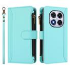 For Xiaomi Poco X7 Magnetic Closure 9 Card Slots Zipper Leather Case with Hand Strap(Mint Green) - 2