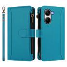 For Xiaomi Poco X7 Pro Magnetic Closure 9 Card Slots Zipper Leather Case with Hand Strap(Turquoise) - 2