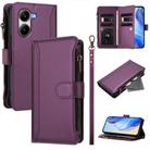 For Xiaomi Poco X7 Pro Magnetic Closure 9 Card Slots Zipper Leather Case with Hand Strap(Purple) - 1