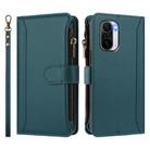 For Xiaomi Mi 11i / 11X / 11X Pro Magnetic Closure 9 Card Slots Zipper Leather Case with Hand Strap(Dark Green) - 2