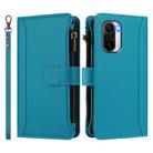 For Xiaomi Mi 11i / 11X / 11X Pro Magnetic Closure 9 Card Slots Zipper Leather Case with Hand Strap(Turquoise) - 2