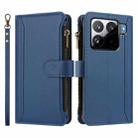 For Xiaomi 15S Pro Magnetic Closure 9 Card Slots Zipper Leather Case with Hand Strap(Dark Blue) - 2