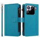 For Xiaomi 15S Pro Magnetic Closure 9 Card Slots Zipper Leather Case with Hand Strap(Turquoise) - 2