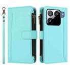 For Xiaomi 15S Pro Magnetic Closure 9 Card Slots Zipper Leather Case with Hand Strap(Mint Green) - 2