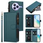 For Xiaomi Civi 5 Pro Magnetic Closure 9 Card Slots Zipper Leather Case with Hand Strap(Dark Green) - 1
