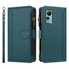 For Ulefone Note 14 Magnetic Closure 9 Card Slots Zipper Leather Case with Hand Strap(Dark Green) - 2