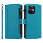 For Ulefone Note 16 Pro Magnetic Closure 9 Card Slots Zipper Leather Case with Hand Strap(Turquoise) - 2
