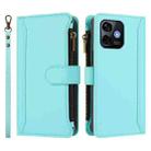 For Ulefone Note 16 Pro Magnetic Closure 9 Card Slots Zipper Leather Case with Hand Strap(Mint Green) - 2