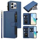 For Ulefone Note 18 Ultra / Note 18 Pro Magnetic Closure 9 Card Slots Zipper Leather Case with Hand Strap(Dark Blue) - 1