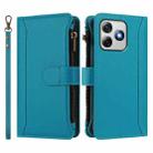For Ulefone Note 18 Ultra / Note 18 Pro Magnetic Closure 9 Card Slots Zipper Leather Case with Hand Strap(Turquoise) - 2