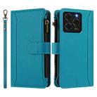 For Ulefone Note 20 Pro Magnetic Closure 9 Card Slots Zipper Leather Case with Hand Strap(Turquoise) - 2
