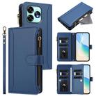 For Umidigi A15 / A15C / A15T Magnetic Closure 9 Card Slots Zipper Leather Case with Hand Strap(Dark Blue) - 1