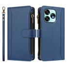 For Umidigi A15 / A15C / A15T Magnetic Closure 9 Card Slots Zipper Leather Case with Hand Strap(Dark Blue) - 2
