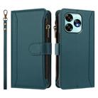 For Umidigi A15 / A15C / A15T Magnetic Closure 9 Card Slots Zipper Leather Case with Hand Strap(Dark Green) - 2