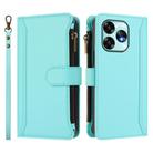 For Umidigi A15 / A15C / A15T Magnetic Closure 9 Card Slots Zipper Leather Case with Hand Strap(Mint Green) - 2