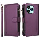 For Umidigi A15 / A15C / A15T Magnetic Closure 9 Card Slots Zipper Leather Case with Hand Strap(Purple) - 2