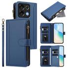 For Umidigi G9 5G / Note 9 5G Magnetic Closure 9 Card Slots Zipper Leather Case with Hand Strap(Dark Blue) - 1