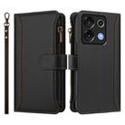 For Umidigi G9 5G / Note 9 5G Magnetic Closure 9 Card Slots Zipper Leather Case with Hand Strap(Black) - 2