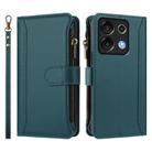 For Umidigi G9 5G / Note 9 5G Magnetic Closure 9 Card Slots Zipper Leather Case with Hand Strap(Dark Green) - 2