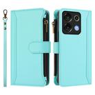 For Umidigi G9 5G / Note 9 5G Magnetic Closure 9 Card Slots Zipper Leather Case with Hand Strap(Mint Green) - 2
