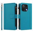 For Umidigi Note 90 Magnetic Closure 9 Card Slots Zipper Leather Case with Hand Strap(Turquoise) - 2