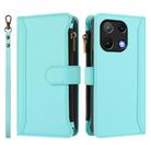 For Umidigi Note 90 Magnetic Closure 9 Card Slots Zipper Leather Case with Hand Strap(Mint Green) - 2