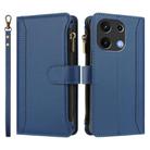 For Umidigi Note 100 Magnetic Closure 9 Card Slots Zipper Leather Case with Hand Strap(Dark Blue) - 2