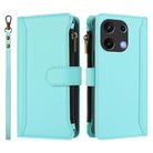 For Umidigi Note 100 Magnetic Closure 9 Card Slots Zipper Leather Case with Hand Strap(Mint Green) - 2