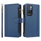 For Redmi 10 4G / 10 2022 Magnetic Closure 9 Card Slots Zipper Leather Case with Hand Strap(Dark Blue) - 2