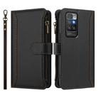 For Redmi 10 4G / 10 2022 Magnetic Closure 9 Card Slots Zipper Leather Case with Hand Strap(Black) - 2