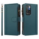 For Redmi 10 4G / 10 2022 Magnetic Closure 9 Card Slots Zipper Leather Case with Hand Strap(Dark Green) - 2