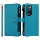 For Redmi 10 4G / 10 2022 Magnetic Closure 9 Card Slots Zipper Leather Case with Hand Strap(Turquoise) - 2