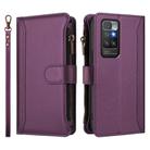 For Redmi 10 4G / 10 2022 Magnetic Closure Nine Card Slots Zipper Leather Case with Hand Strap(Purple) - 2