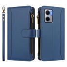 For Redmi 10 5G / Note 11E / 11 Prime 5G Magnetic Closure 9 Card Slots Zipper Leather Case with Hand Strap(Dark Blue) - 2