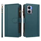 For Redmi 10 5G / Note 11E / 11 Prime 5G Magnetic Closure 9 Card Slots Zipper Leather Case with Hand Strap(Dark Green) - 2
