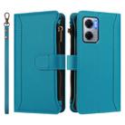 For Redmi 10 5G / Note 11E / 11 Prime 5G Magnetic Closure 9 Card Slots Zipper Leather Case with Hand Strap(Turquoise) - 2