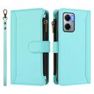 For Redmi 10 5G / Note 11E / 11 Prime 5G Magnetic Closure Nine Card Slots Zipper Leather Case with Hand Strap(Mint Green) - 2