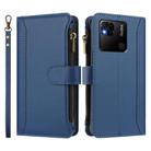 For Redmi 10A / 9C Magnetic Closure 9 Card Slots Zipper Leather Case with Hand Strap(Dark Blue) - 2