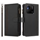 For Redmi 10A / 9C Magnetic Closure 9 Card Slots Zipper Leather Case with Hand Strap(Black) - 2