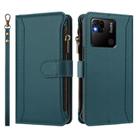 For Redmi 10A / 9C Magnetic Closure 9 Card Slots Zipper Leather Case with Hand Strap(Dark Green) - 2