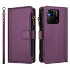 For Redmi 10A / 9C Magnetic Closure 9 Card Slots Zipper Leather Case with Hand Strap(Purple) - 2