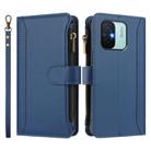 For Redmi 11A 4G / Xiaomi Poco C55 Magnetic Closure 9 Card Slots Zipper Leather Case with Hand Strap(Dark Blue) - 2