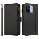 For Redmi 11A 4G / Xiaomi Poco C55 Magnetic Closure 9 Card Slots Zipper Leather Case with Hand Strap(Black) - 2