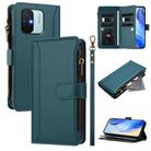 For Redmi 11A 4G / Xiaomi Poco C55 Magnetic Closure 9 Card Slots Zipper Leather Case with Hand Strap(Dark Green) - 1