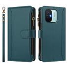 For Redmi 11A 4G / Xiaomi Poco C55 Magnetic Closure 9 Card Slots Zipper Leather Case with Hand Strap(Dark Green) - 2