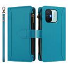 For Redmi 11A 4G / Xiaomi Poco C55 Magnetic Closure 9 Card Slots Zipper Leather Case with Hand Strap(Turquoise) - 2